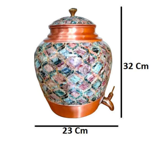 RoyalStuffs Copper Water Dispenser with Abstract Meena Art – 10 Liter Printed Copper Storage Container with Brass Tap