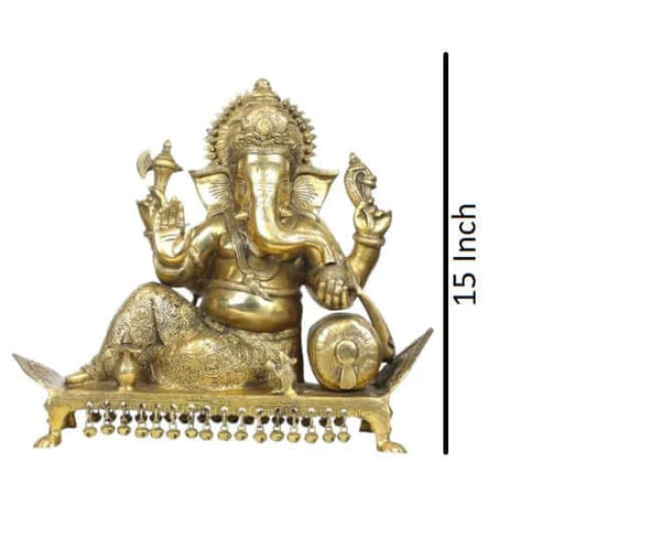 Royal Brass Lord Ganesha Sitting on Chowki – Handcrafted Premium Brass Idol (15 Inch)