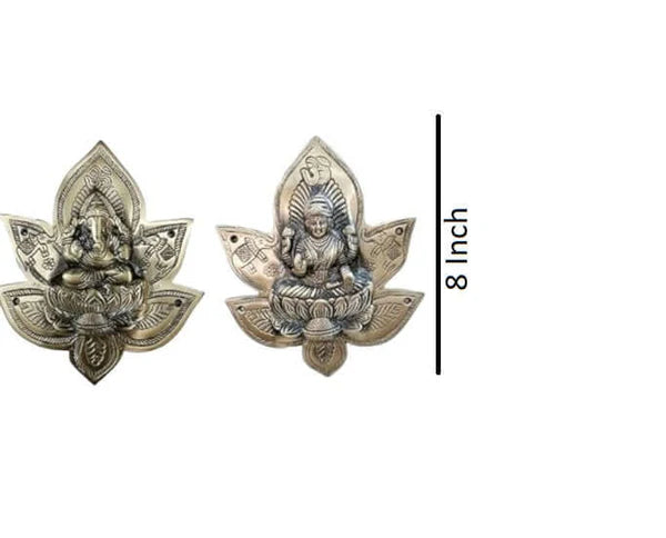 Heavy Brass Lakshmi Ganesha Patta Wall Hanging Set – Antique Finish Spiritual Décor (800 Gram)