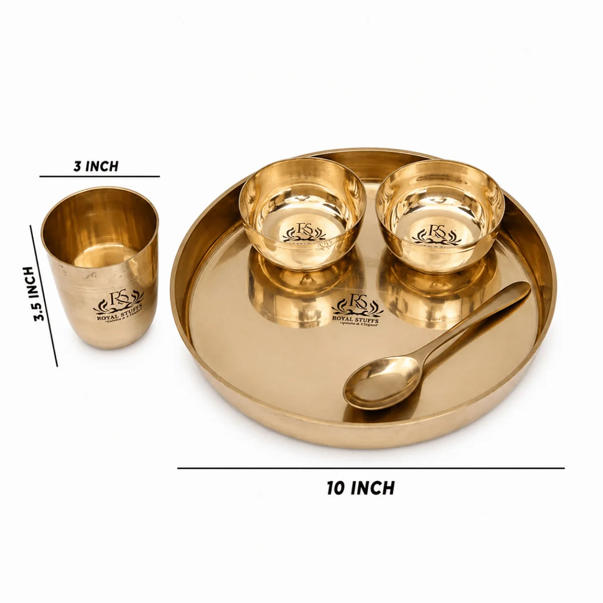 10 Inch Pure Kansa Bronze Bhojan Thali Set – 5 Piece Handcrafted Dinnerware Set (80:20 Certified Bronze)