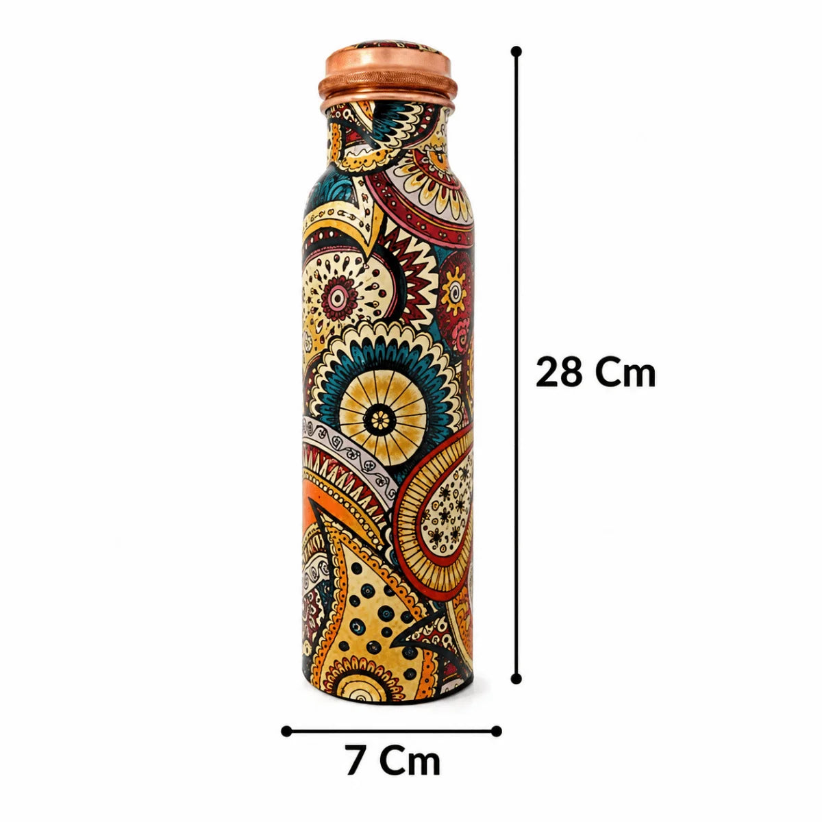 Colorful Paisley Pure Copper Water Bottle – Jointless Leak-Proof Ayurveda Bottle for Sports & Yoga (1000 ML)