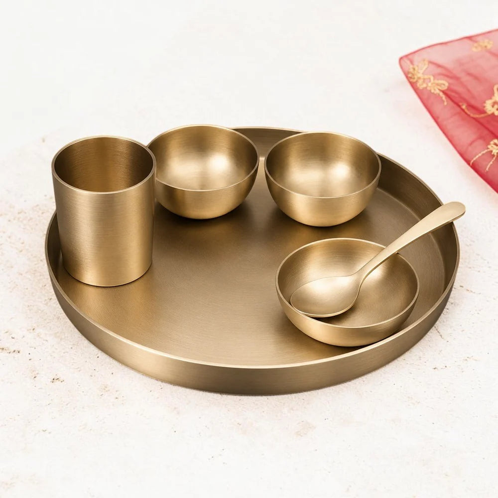 10.5 Inch Pure Kansa Thali Set – 5 Piece | Matt Finish