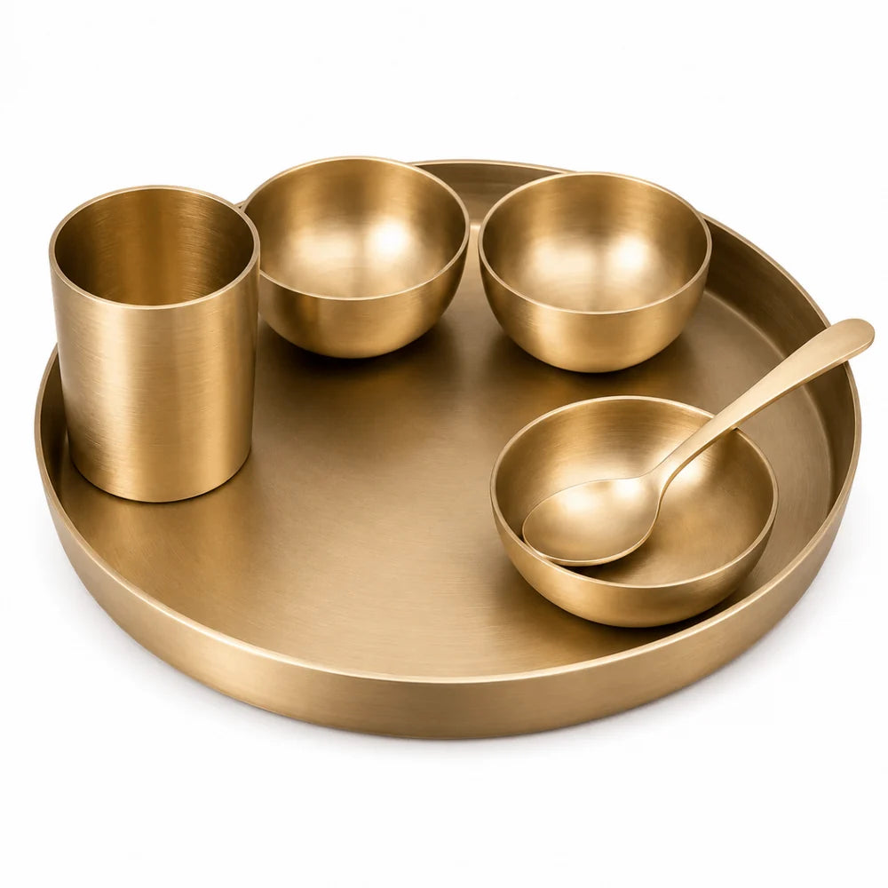 10.5 Inch Pure Kansa Thali Set – 5 Piece | Matt Finish