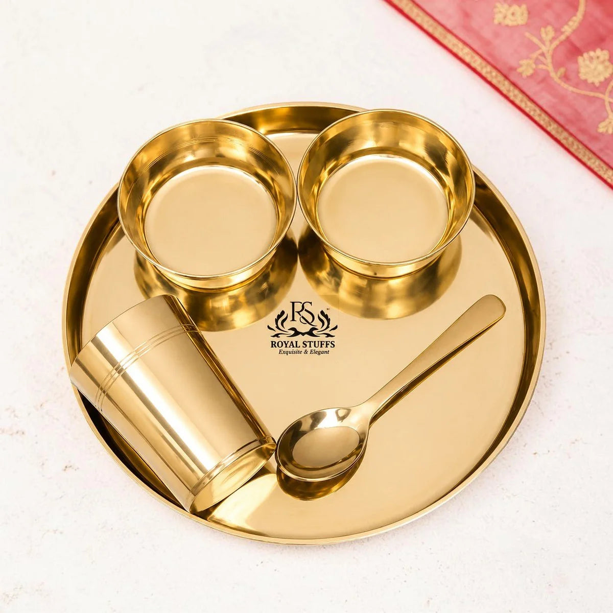 10.5 Inch Pure Bronze Kansa Thali Set – 5 Piece Handcrafted Dinnerware Set (80:20 Certified Bronze)