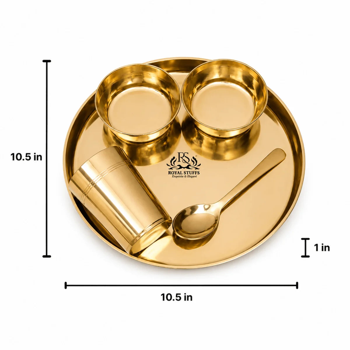 10.5 Inch Pure Bronze Kansa Thali Set – 5 Piece Handcrafted Dinnerware Set (80:20 Certified Bronze)