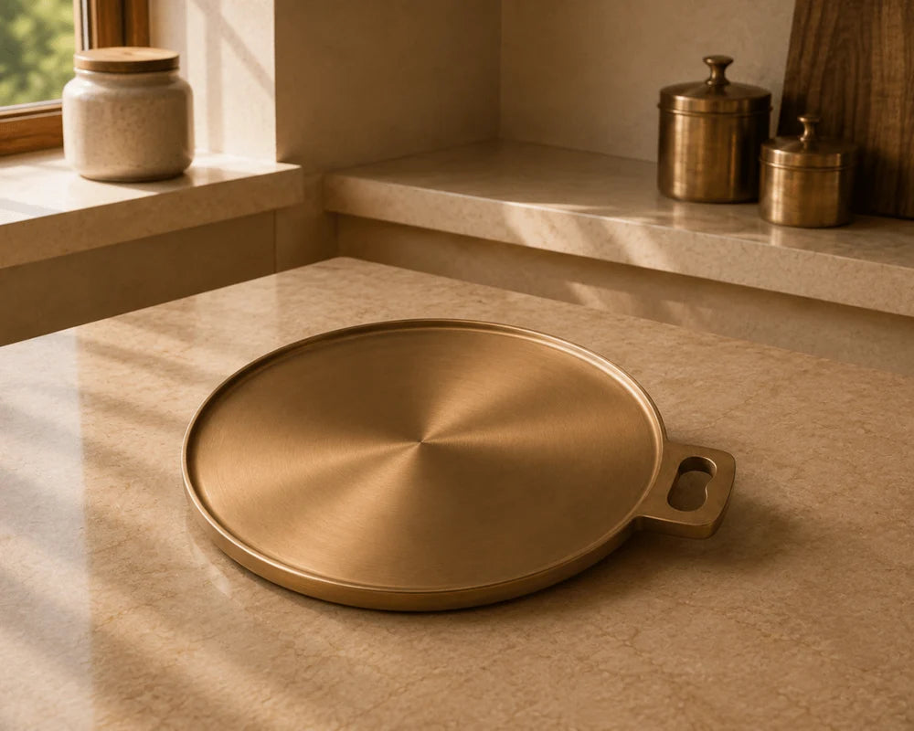 11.5' Bronze Dosa Tawa - Seasoned, Flat Bottom, Ready to Use