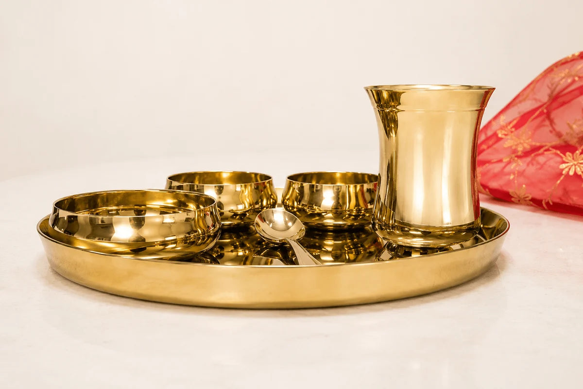 11.5-Inch Pure Kansa Thali Set - Curve Shine