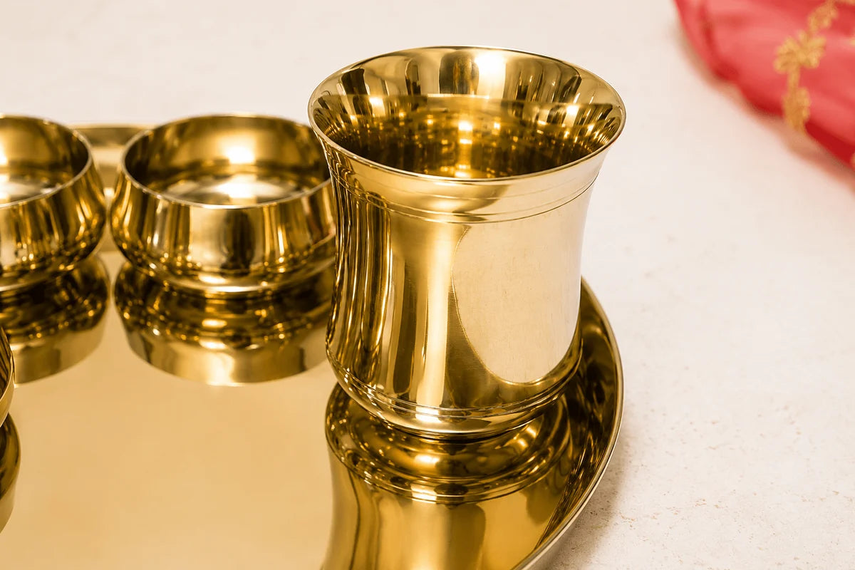 11.5-Inch Pure Kansa Thali Set - Curve Shine