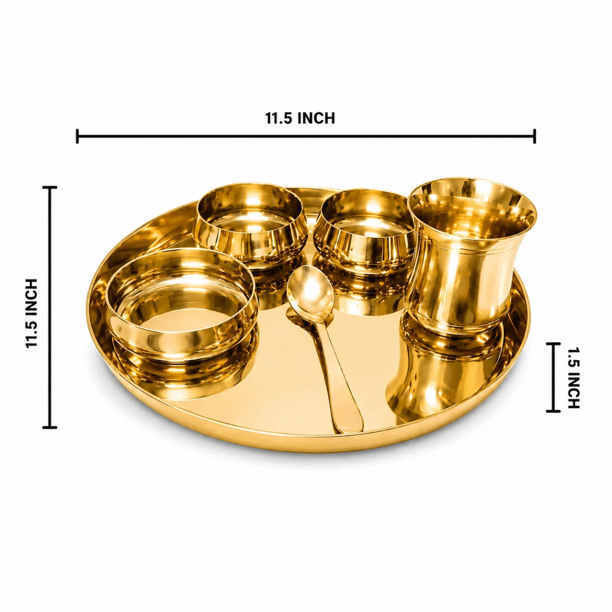 11.5-Inch Pure Kansa Thali Set - Curve Shine