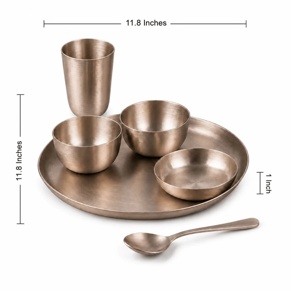 RoyalStuffs 11.8 Inch Matt Finish Kansa Bhojan Set – Traditional 6 Piece Bronze Dinner Set (80:20 Certified Kansa)