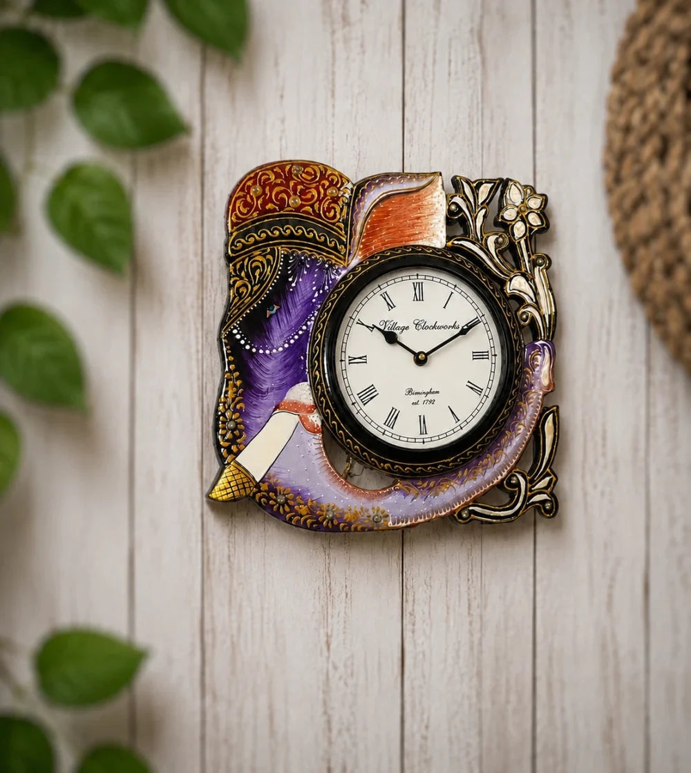 12 Inch Analogue Elephant Head Wooden Wall Clock with Glass for Home/Living Room/Bedroom/Kitchen/Office (Multicolor)