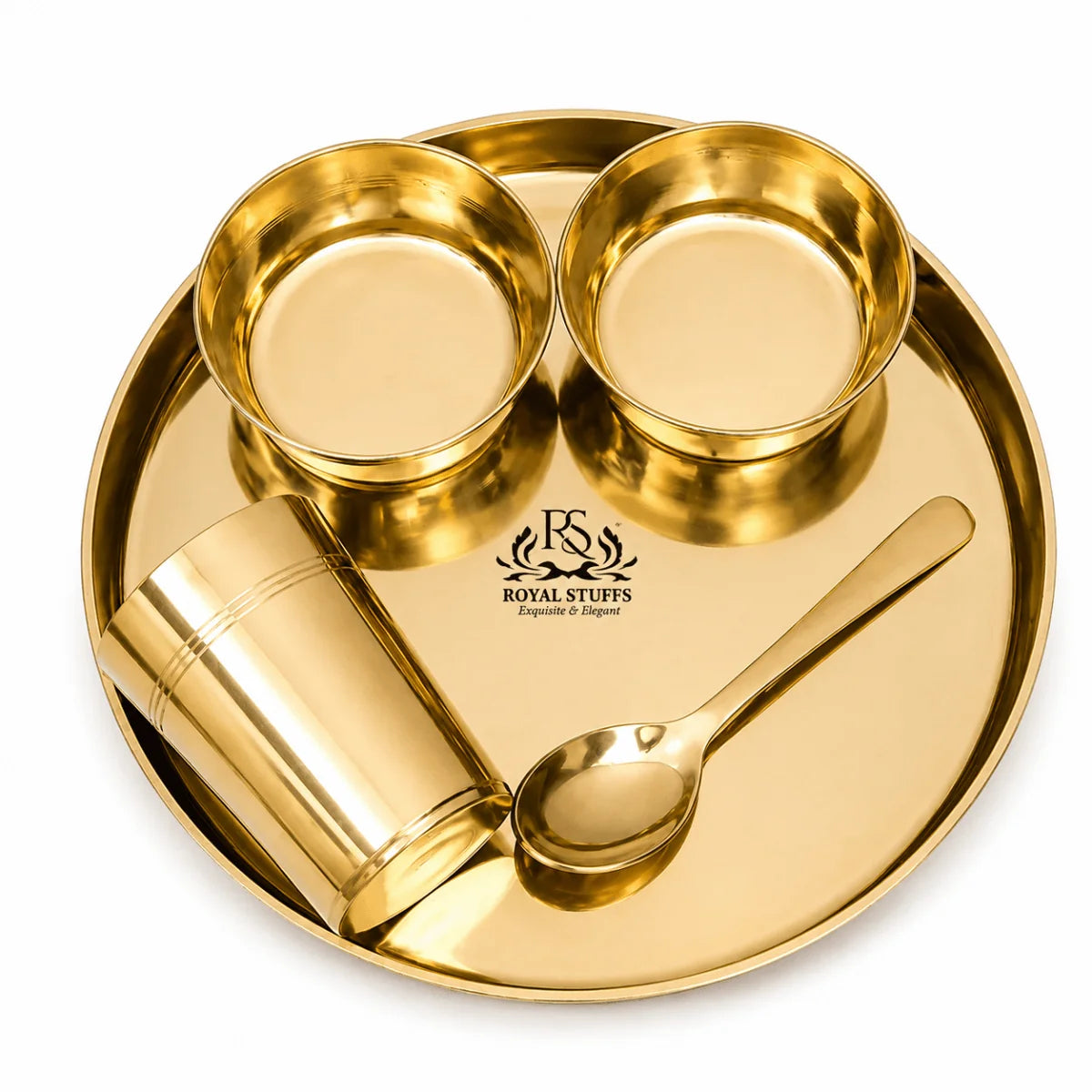 10.5 Inch Pure Bronze Kansa Thali Set – 5 Piece Handcrafted Dinnerware Set (80:20 Certified Bronze)