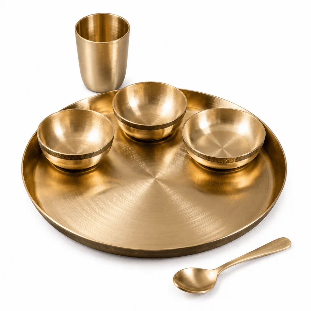 Handmade Pure Kansa Thali Set (6 Pieces) | Traditional Bronze Dinnerware by RoyalStuffs.com
