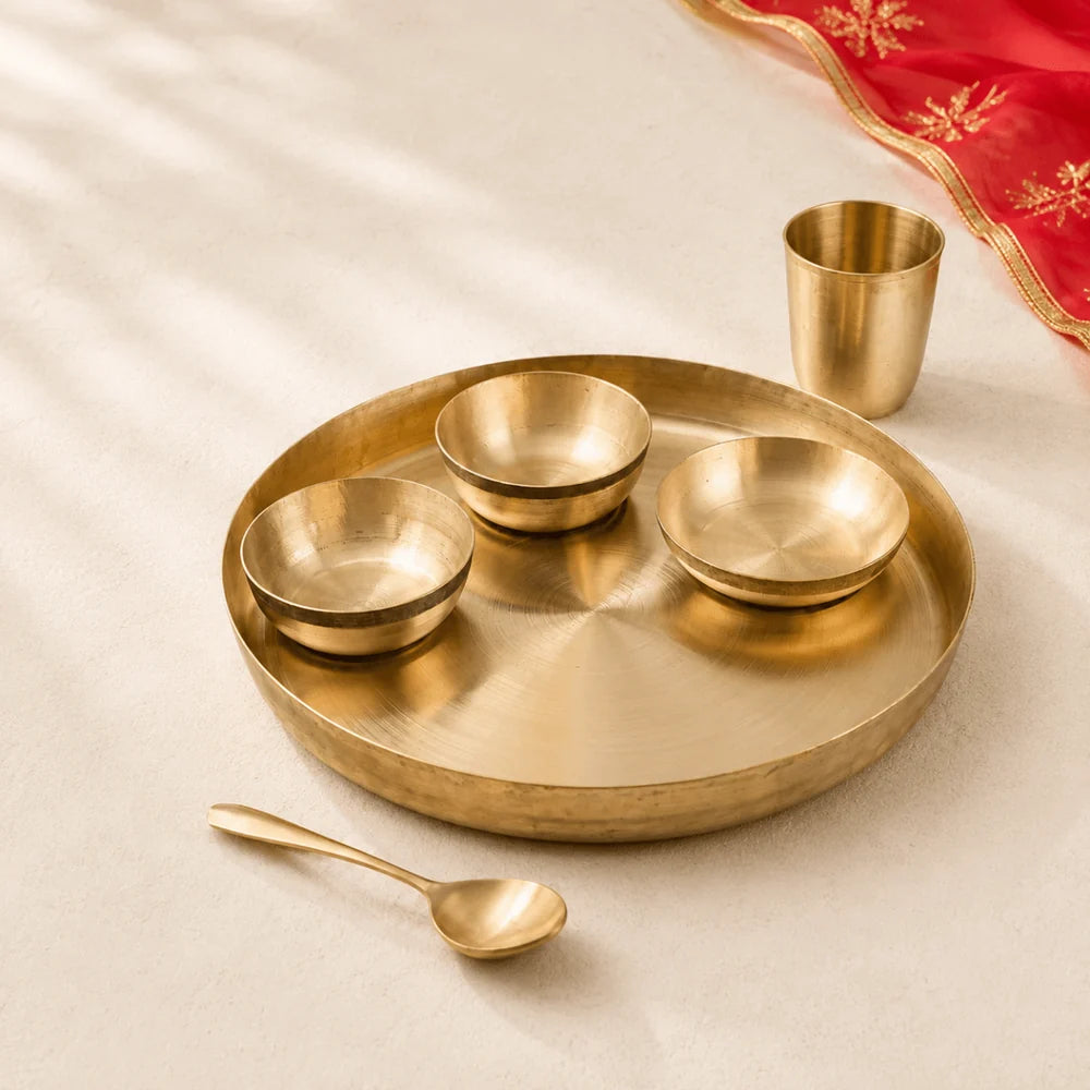 12 Inch Pure Kansa Dinner Set – 6 Piece | Handcrafted