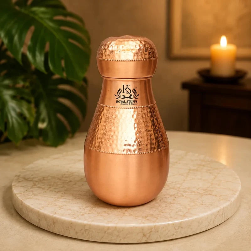 1500 ML Pure Copper Lotus Water Jug – Handcrafted Hammered Copper Pitcher with Lid