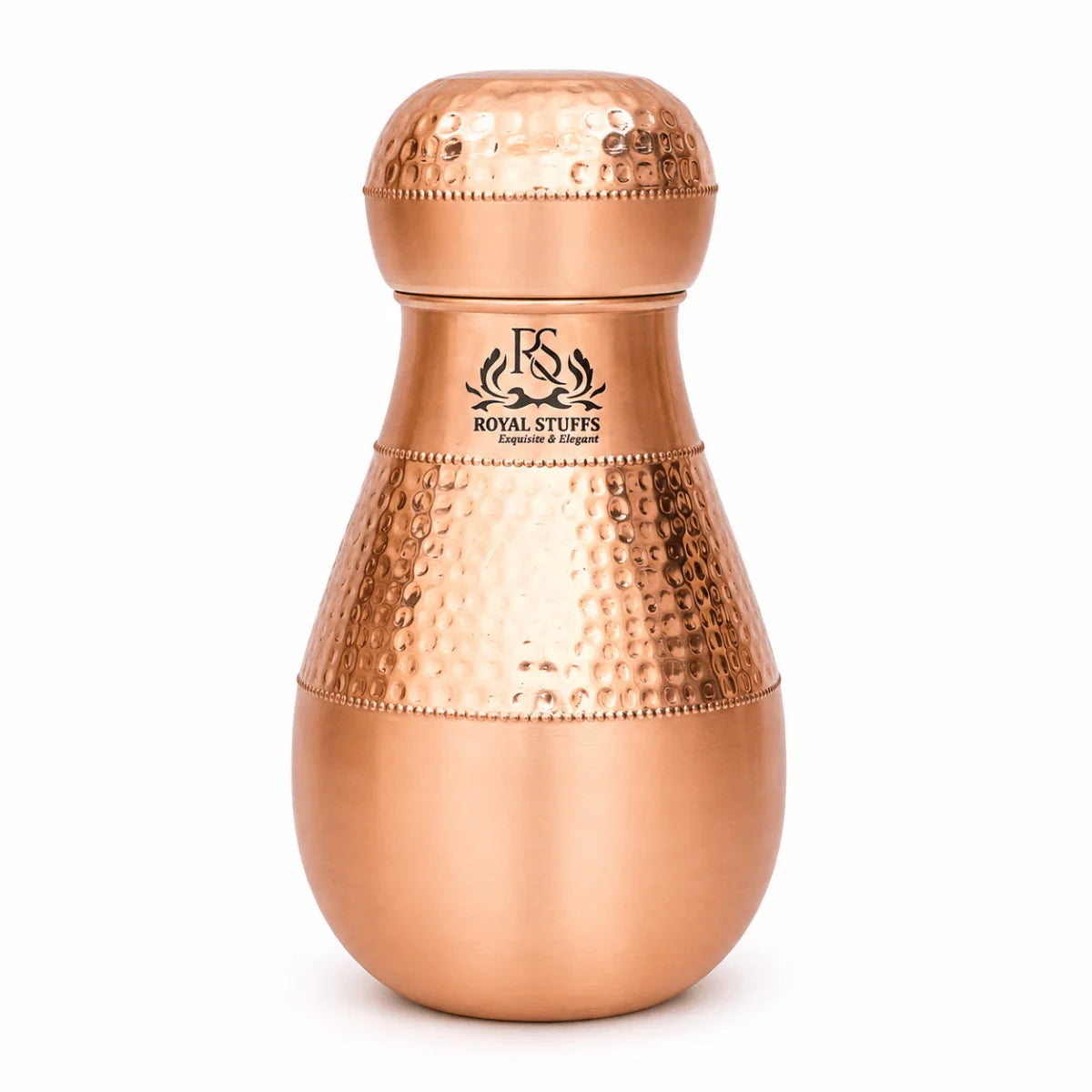 RoyalStuffs Pure Copper Bedroom Carafe Set – Hammered Copper Water Vessel with 4 Glasses (1600 ML)