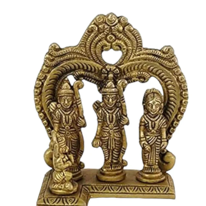 Brass Ram Darbar with Kaman Idol Statue – Handcrafted Spiritual Décor Figurine (4.5 Inch)