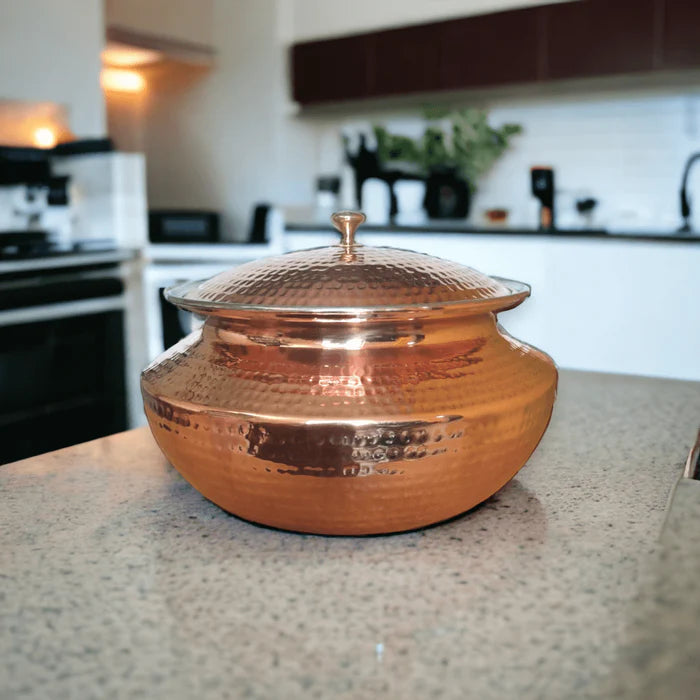 Hammered Copper Handi with Tin Lining – Traditional Degchi Cooking Pot with Lid (9000 ML)