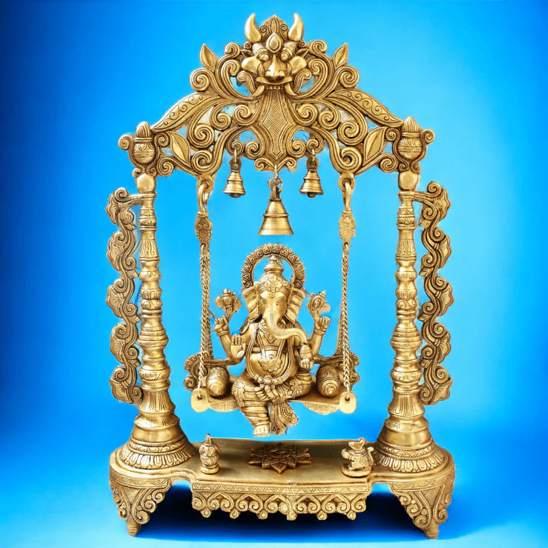 Royal Brass Ganesha Idol on Jhula – 66 cm Handcrafted Temple Decor