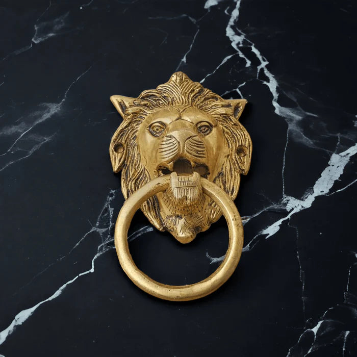 Gold Finish Brass Lion Door Knocker – Handcrafted Decorative Entrance Hardware