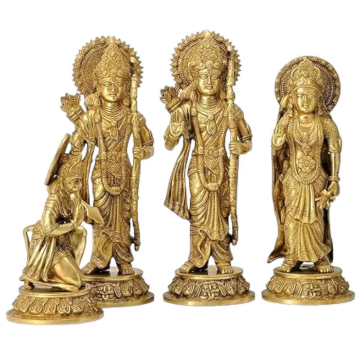 Shri Ram Darbar Brass Statue Set – Premium Handcrafted Rama Sita Lakshman Hanuman Idol Set (15.5 Inch)