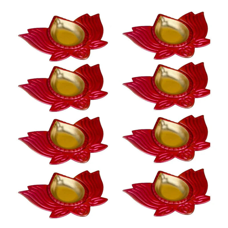 Heavy Weight Big Brass Diya Set of 8 Festive Diwali Puja Candle Tea Light Holder Flower Petal Oil Lamp for Home Temple Office Decoration Table Diya Return Gift Item – 800 Gram