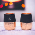 Set of 2 Silk Black Half Hammered Dholak Copper Tumblers – Pure Copper Water Glasses (250 ML)