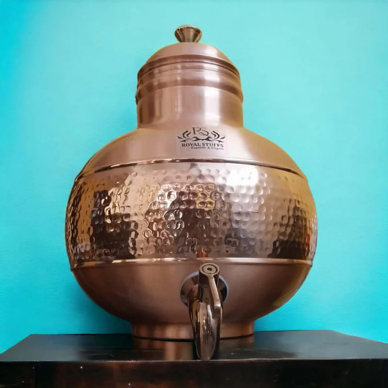 RoyalStuffs 100% Pure Copper 5 Litre Matka with Brass Tap Hand Hammered Handcrafted Copper Water Dispenser