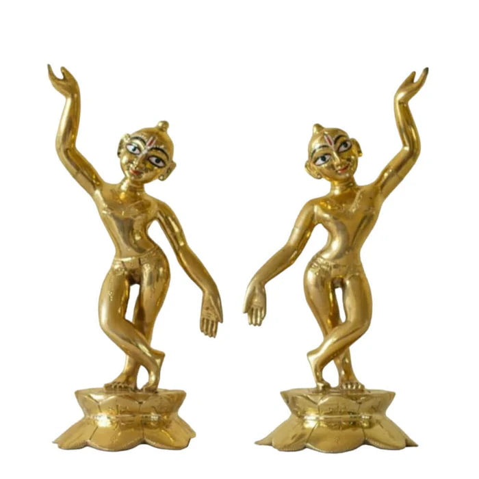 Brass Gaura Nitai Deities on Lotus Base – Premium Handcrafted Spiritual Idol Set (8 Inch)