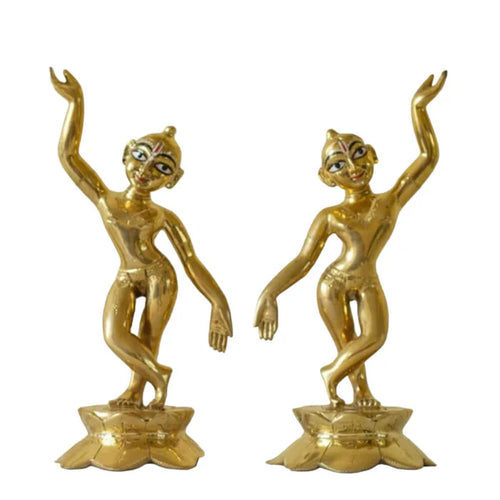 Brass Gaura Nitai Deities on Lotus Base – Premium Handcrafted Spiritual Idol Set (8 Inch)