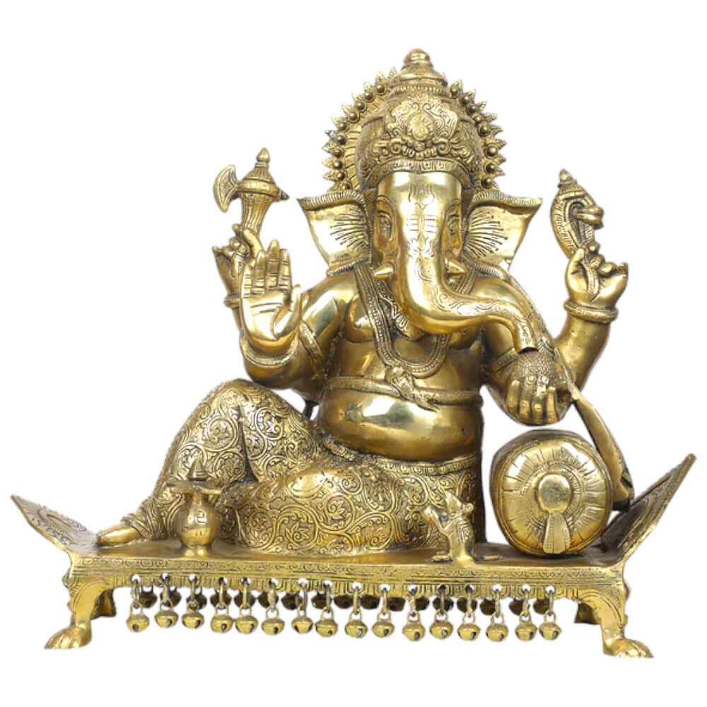 Royal Brass Lord Ganesha Sitting on Chowki – Handcrafted Premium Brass Idol (15 Inch)