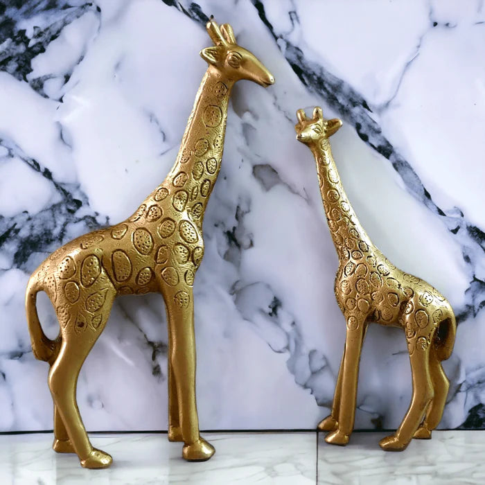 Decorative Brass Giraffe and Calf Statue Set – Handcrafted Luxury Home Décor Figurines