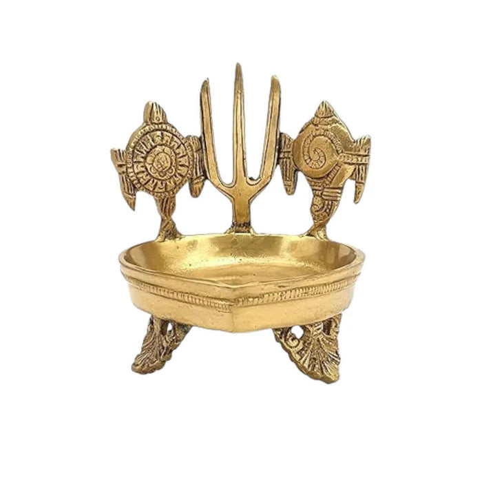 RoyalStuffs Shanku Chakra Namah Deepam Brass Diya – Heavy Kuber Deepam Oil Lamp for Pooja & Diwali Décor