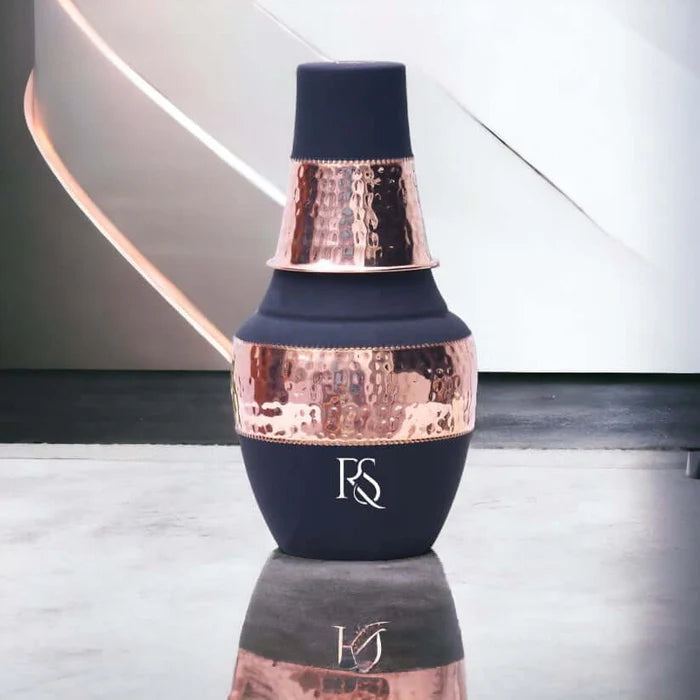 RoyalStuffs Pure Copper Water Bottle with Tumbler – Hammered Design Copper Carafe Bottle (1250 ML)