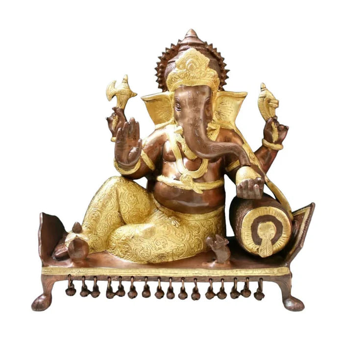 Premium Brass Lord Ganesha Sitting on Chowki – Handcrafted Decorative Ganesha Idol (15 Inch)