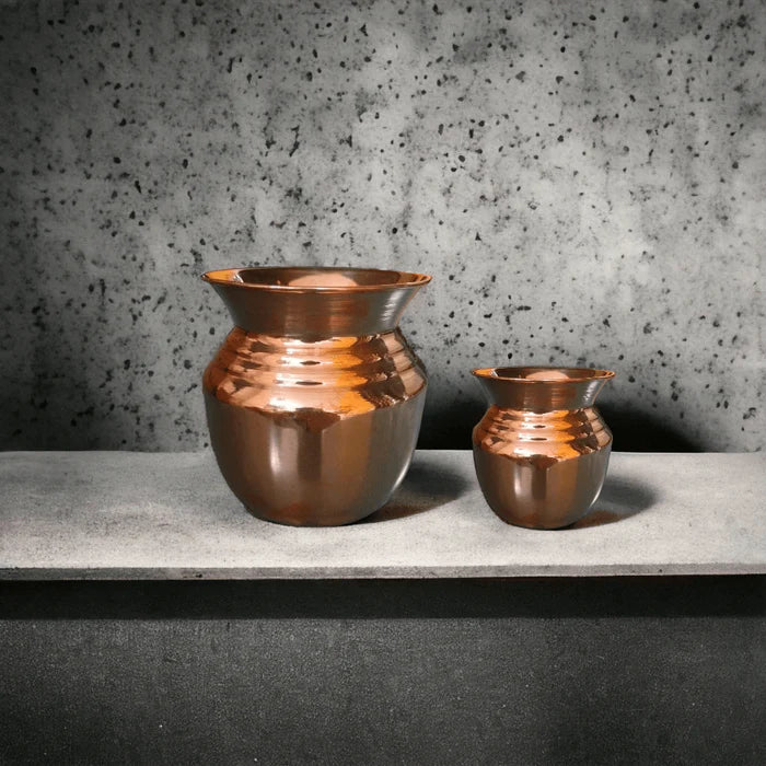 Set of 2 Pure Copper Lota Kalash – Handcrafted Copper Kalash Set for Drinking Water & Pooja