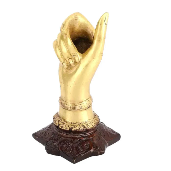 RoyalStuffs Brass Hand Shape Decorative Showpiece with Pen Holder – 16 CM Golden Desk Organizer