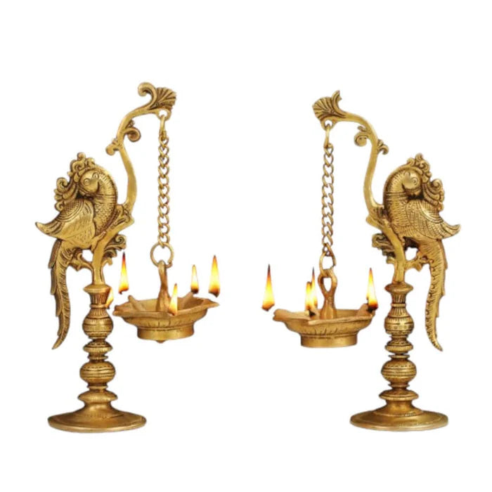 Brass Annam Bird Diya Oil Lamp Set – Handcrafted Traditional Hanging Deepam Décor (Set of 2)