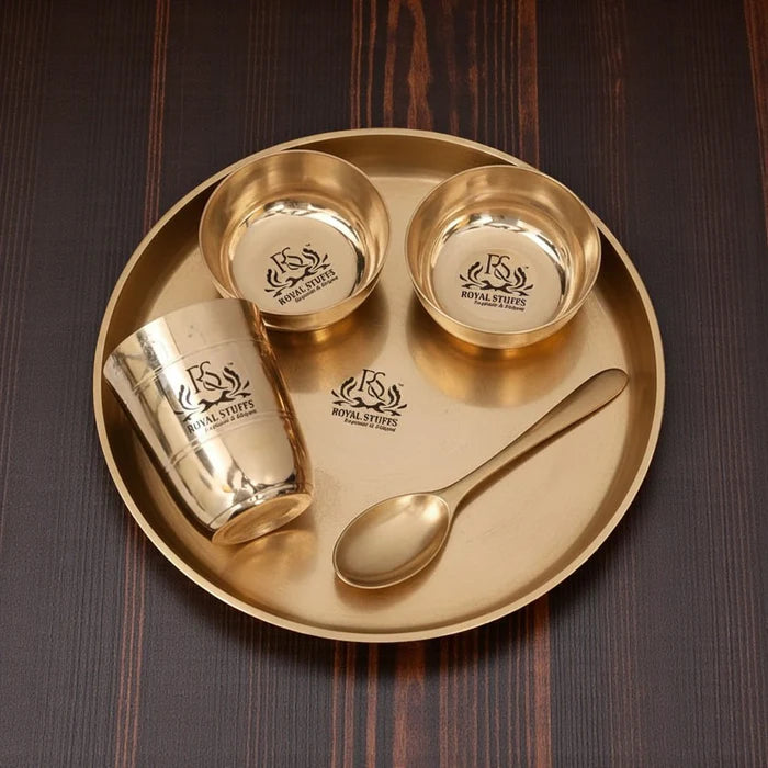 10 Inch Pure Kansa Bronze Bhojan Thali Set – 5 Piece Handcrafted Dinnerware Set (80:20 Certified Bronze)