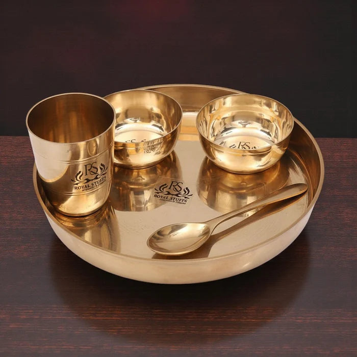 10 Inch Pure Kansa Bronze Bhojan Thali Set – 5 Piece Handcrafted Dinnerware Set (80:20 Certified Bronze)