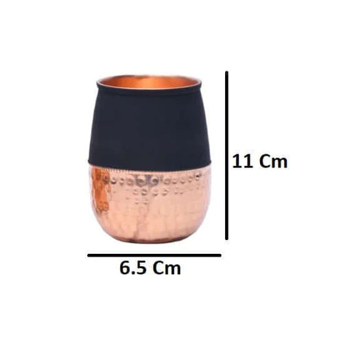 Silk Black Half Hammered Dholak Copper Tumbler Set – Pure Copper Water Glasses Set of 6 (250 ML)