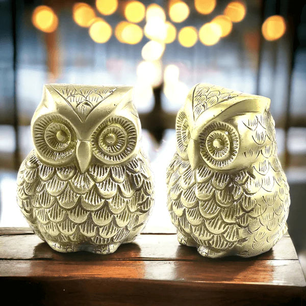 Set of 2 Decorative Brass Owl Showpieces – Handcrafted Premium Home Décor Figurines