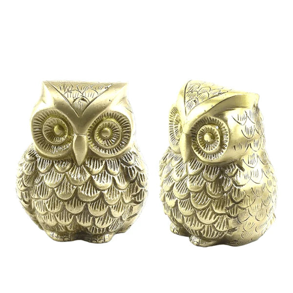 Set of 2 Decorative Brass Owl Showpieces – Handcrafted Premium Home Décor Figurines