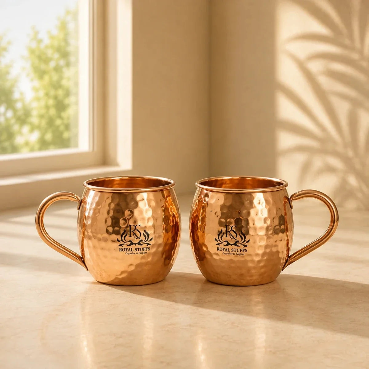 Set of 2 Handcrafted Copper Moscow Mule Mugs Hammered Pure Copper Unlined Mug Cups – 16 Oz