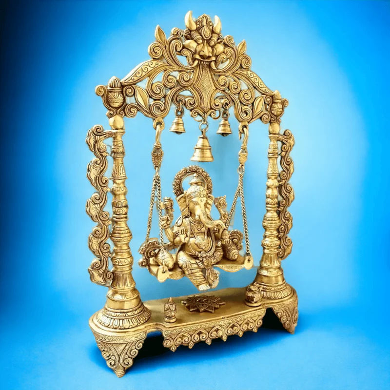 Royal Brass Ganesha Idol on Jhula – 66 cm Handcrafted Temple Decor