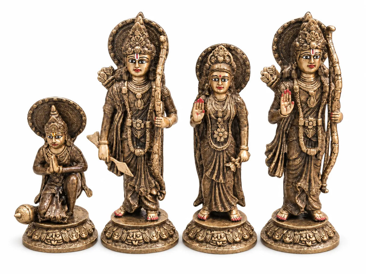 16-Inch Handmade Antique Dark Brass Ram Darbar Idol Set | Pure Brass | 18 Kg