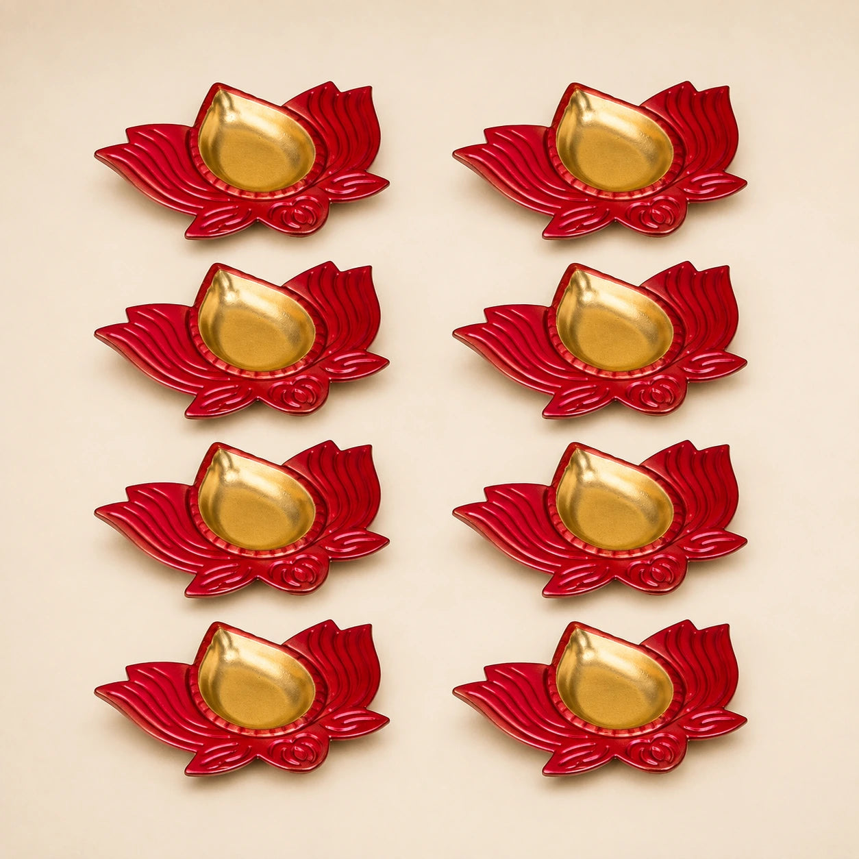 Heavy Weight Big Brass Diya Set of 8 Festive Diwali Puja Candle Tea Light Holder Flower Petal Oil Lamp for Home Temple Office Decoration Table Diya Return Gift Item – 800 Gram