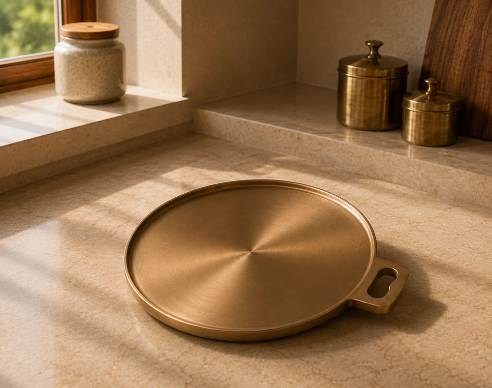 11.5' Bronze Dosa Tawa - Seasoned, Flat Bottom, Ready to Use