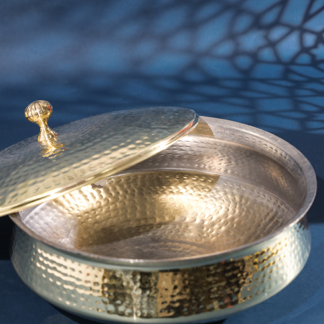 Hammered Brass Handi with Lid & Tin (Kalai) Coating – Traditional Heavy Brass Cooking & Serving Pot | RoyalStuffs
