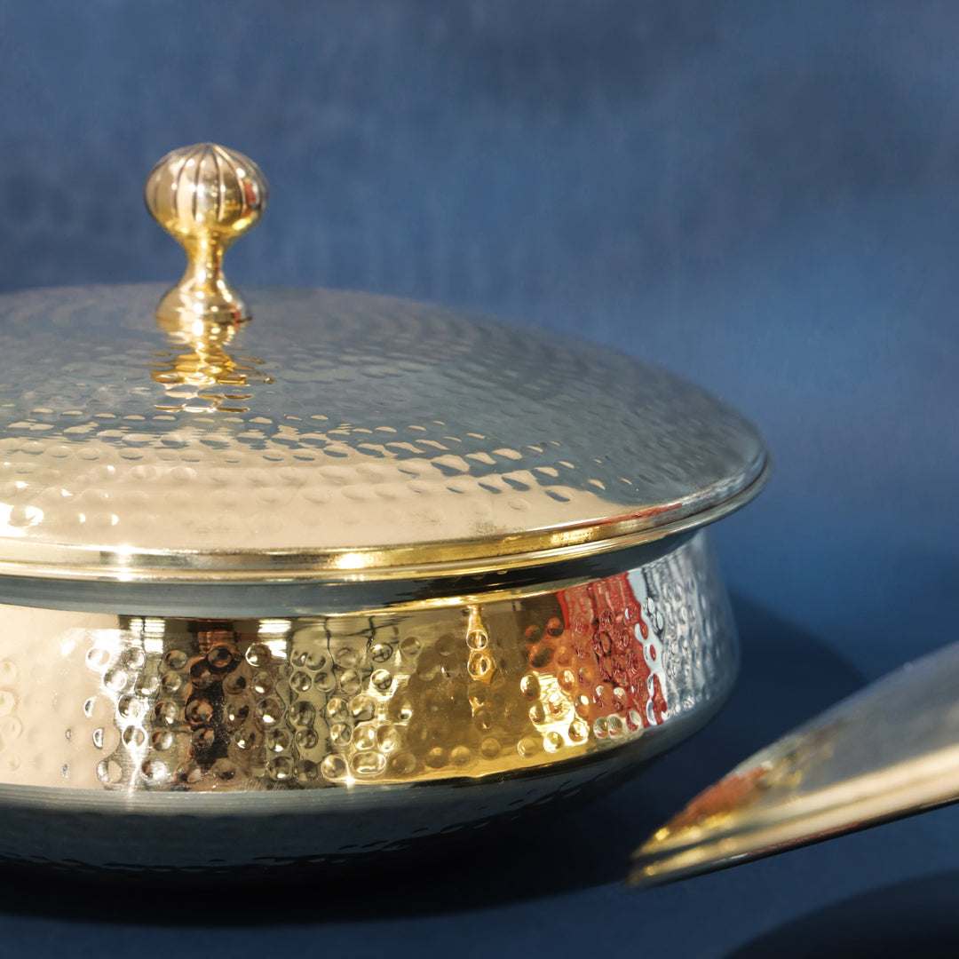 Hammered Brass Handi with Lid & Tin (Kalai) Coating – Traditional Heavy Brass Cooking & Serving Pot | RoyalStuffs
